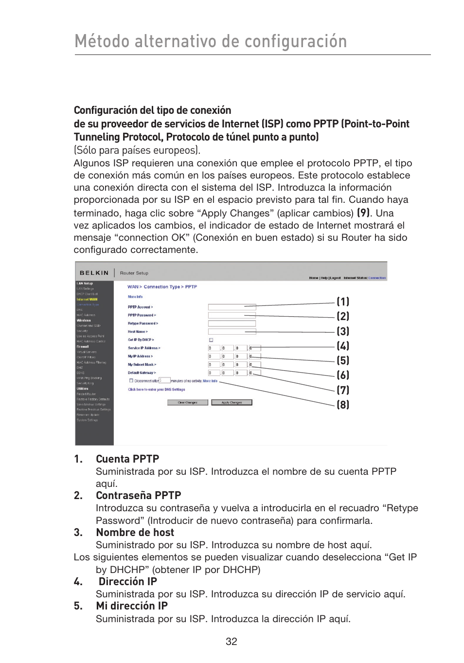 Método alternativo de configuración | Belkin F5D8233EA4 User Manual | Page 447 / 619