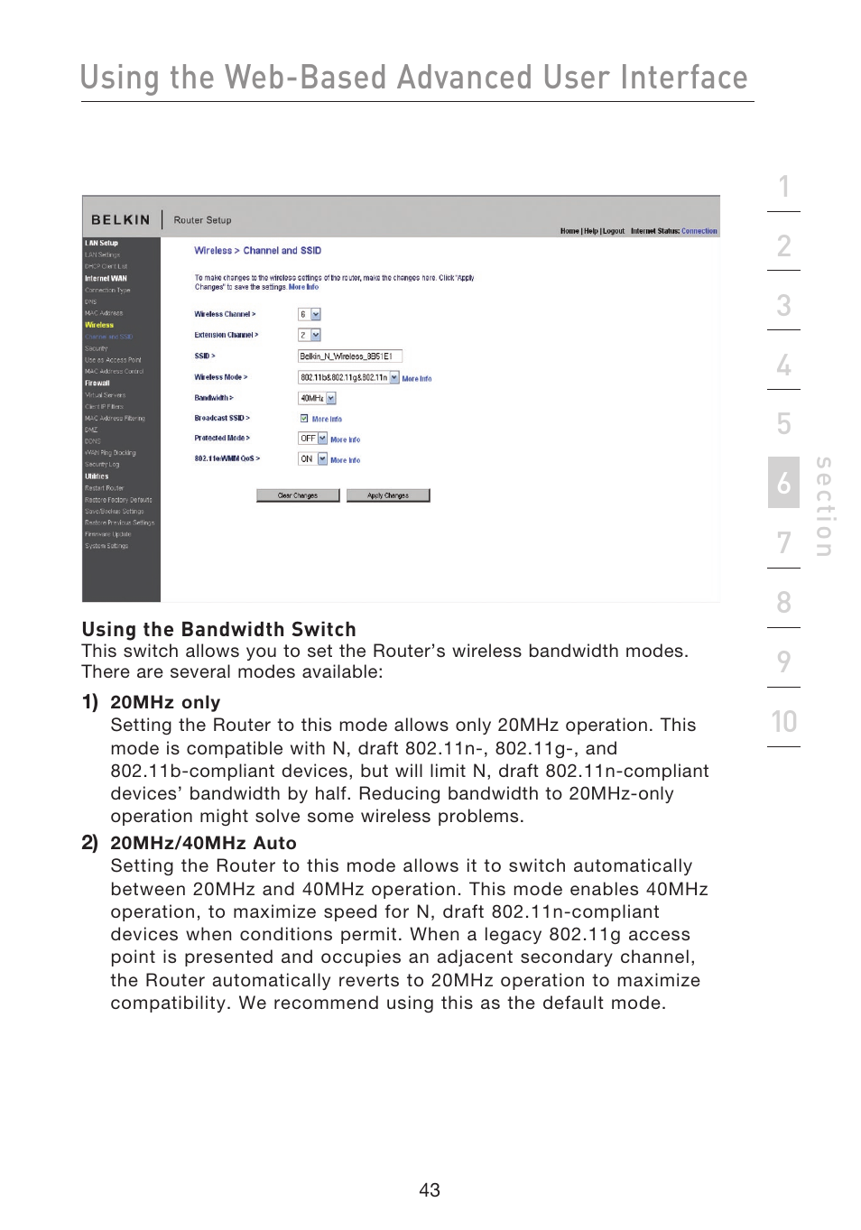 Using the web-based advanced user interface | Belkin F5D8233EA4 User Manual | Page 45 / 619