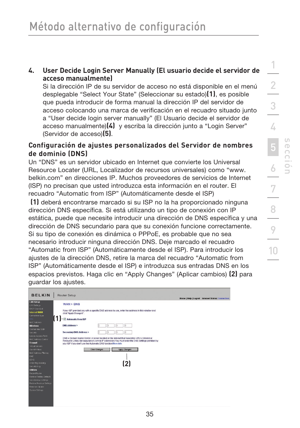 Método alternativo de configuración, Se cc ió n | Belkin F5D8233EA4 User Manual | Page 450 / 619