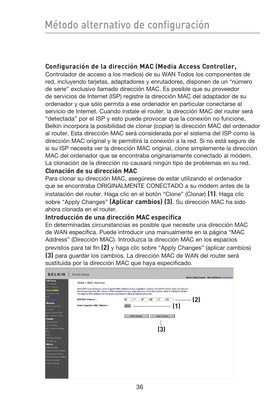 Método alternativo de configuración | Belkin F5D8233EA4 User Manual | Page 451 / 619