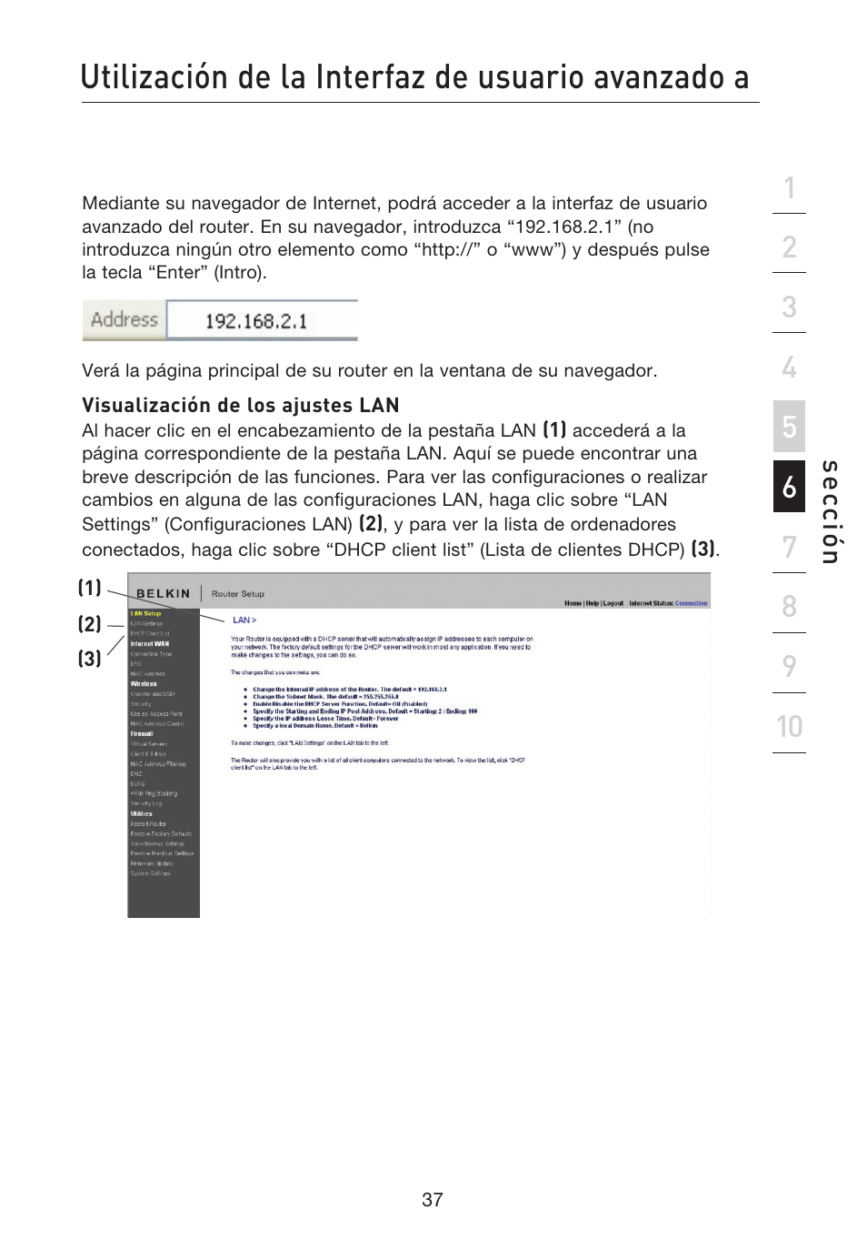 Utilización de la interfaz de usuario avanzado a, Se cc ió n | Belkin F5D8233EA4 User Manual | Page 452 / 619