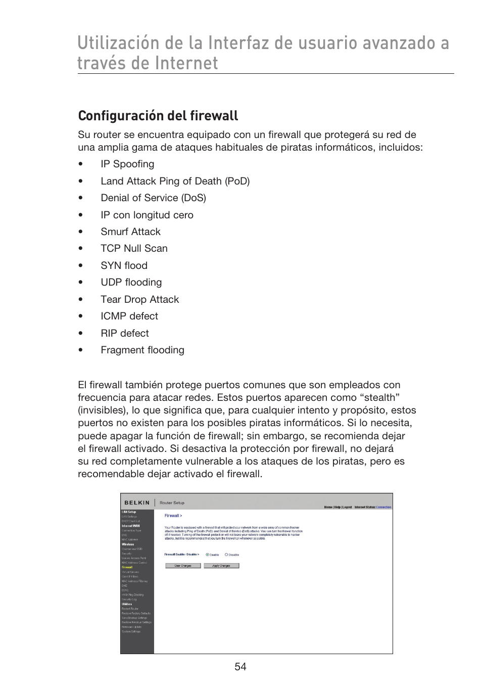 Configuración del firewall | Belkin F5D8233EA4 User Manual | Page 469 / 619