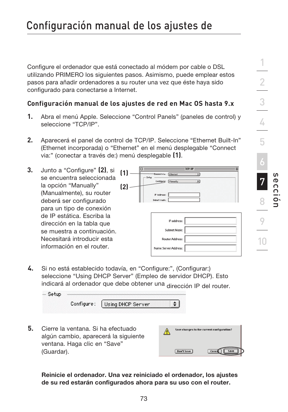 Configuración manual de los ajustes de, Se cc ió n | Belkin F5D8233EA4 User Manual | Page 488 / 619