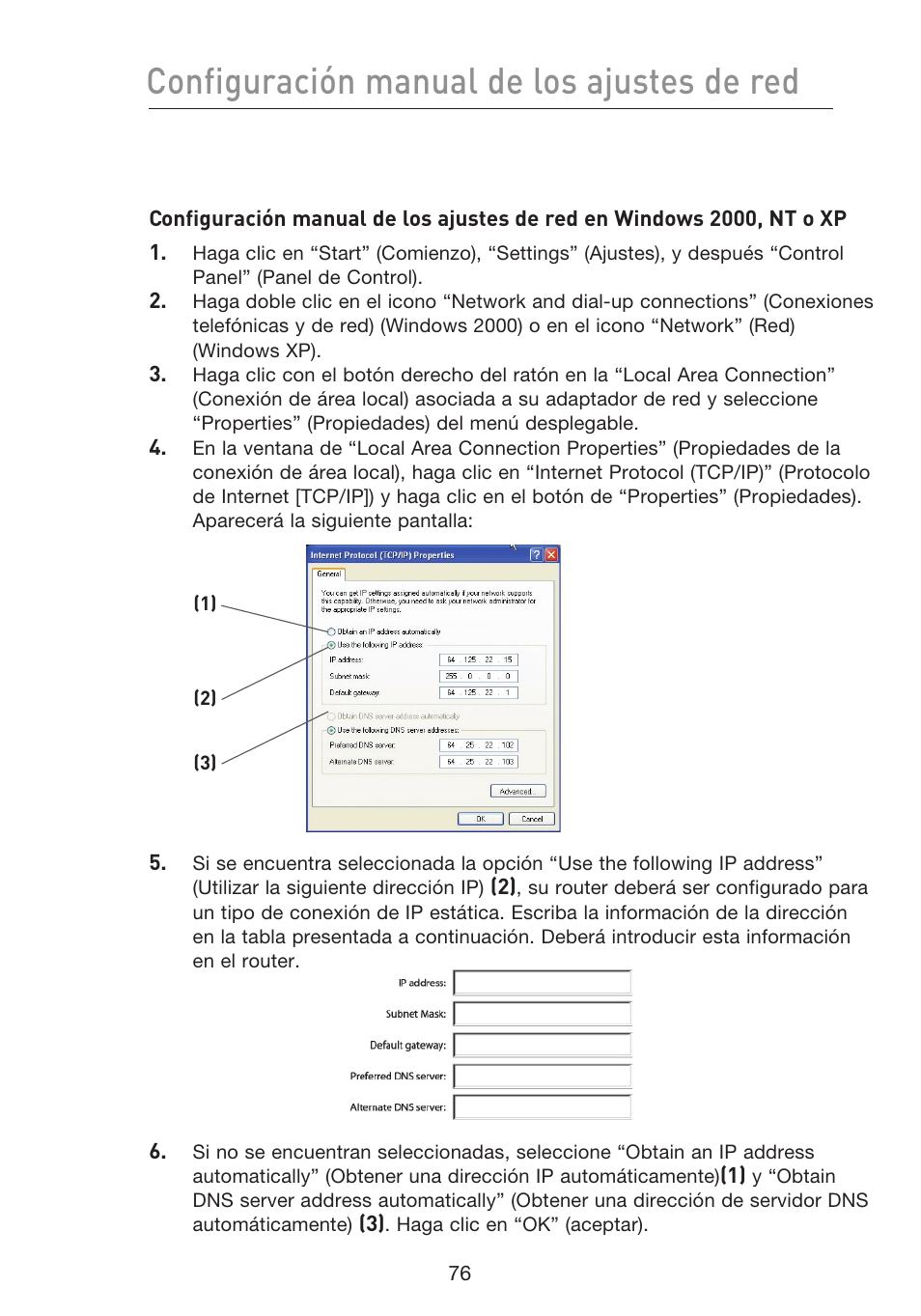 Configuración manual de los ajustes de red | Belkin F5D8233EA4 User Manual | Page 491 / 619