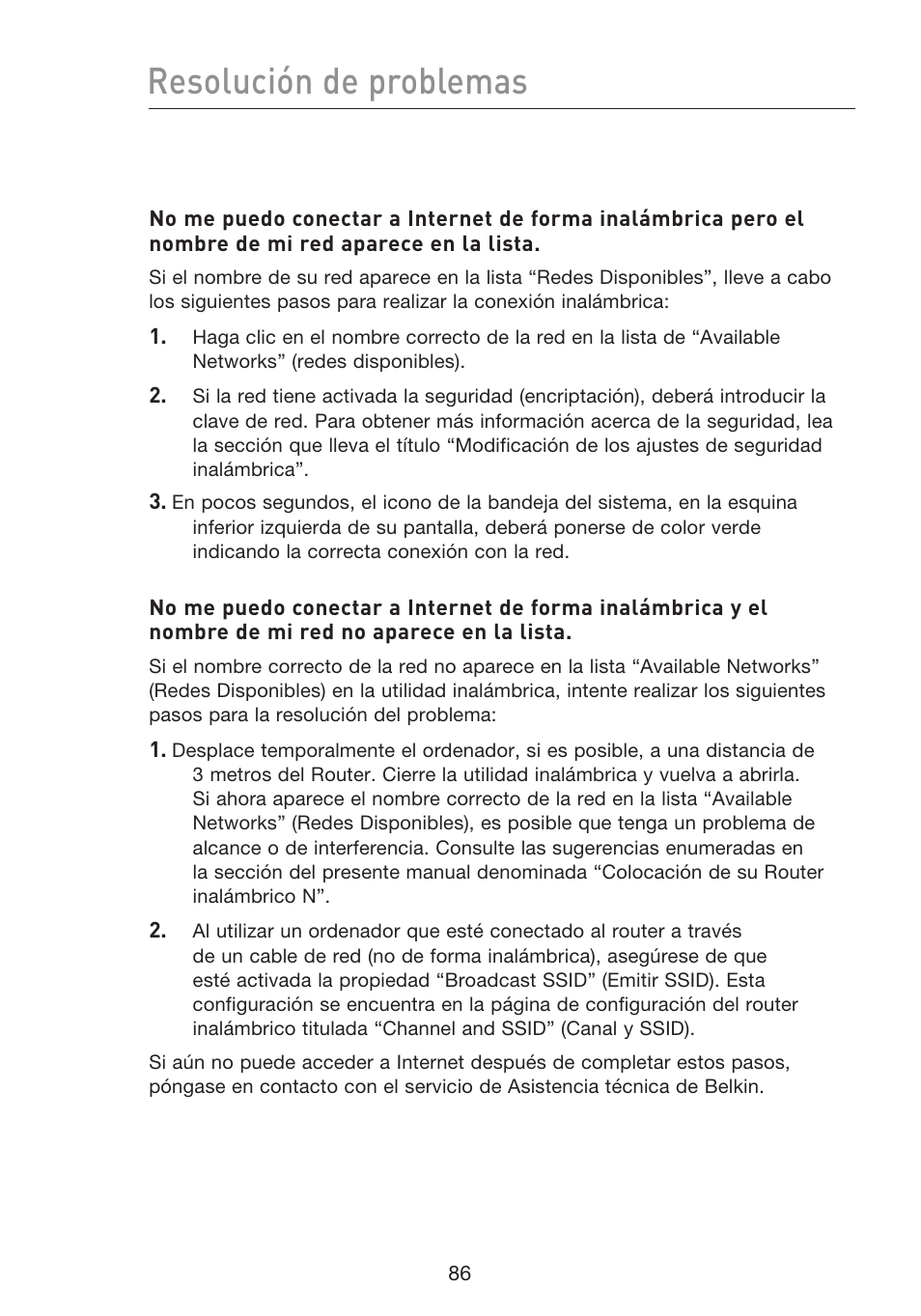 Resolución de problemas | Belkin F5D8233EA4 User Manual | Page 501 / 619