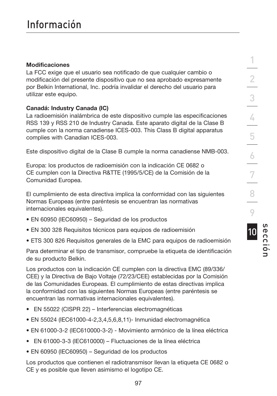 Información, Se cc ió n | Belkin F5D8233EA4 User Manual | Page 512 / 619