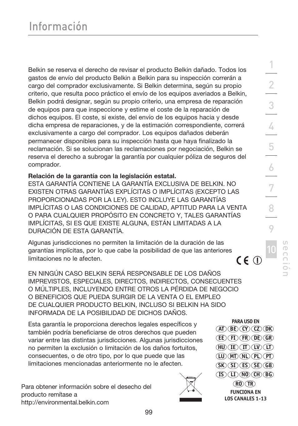 Información, Se cc ió n | Belkin F5D8233EA4 User Manual | Page 514 / 619