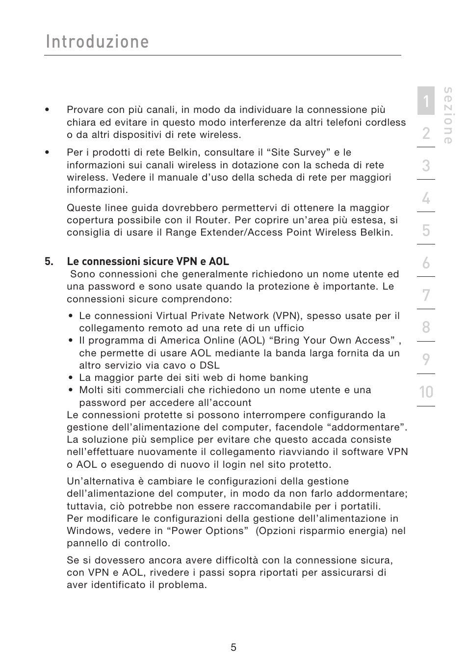 Introduzione, Se zio n e | Belkin F5D8233EA4 User Manual | Page 523 / 619