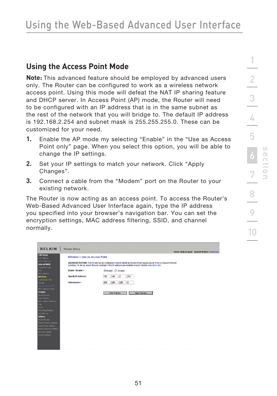 Using the web-based advanced user interface | Belkin F5D8233EA4 User Manual | Page 53 / 619