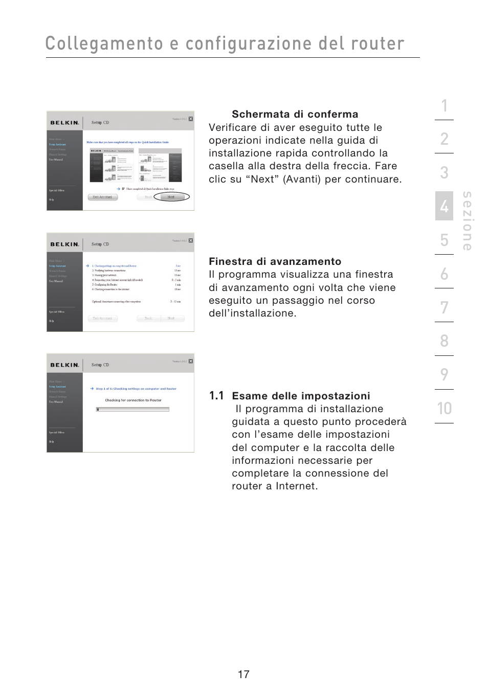 Collegamento e configurazione del router | Belkin F5D8233EA4 User Manual | Page 535 / 619