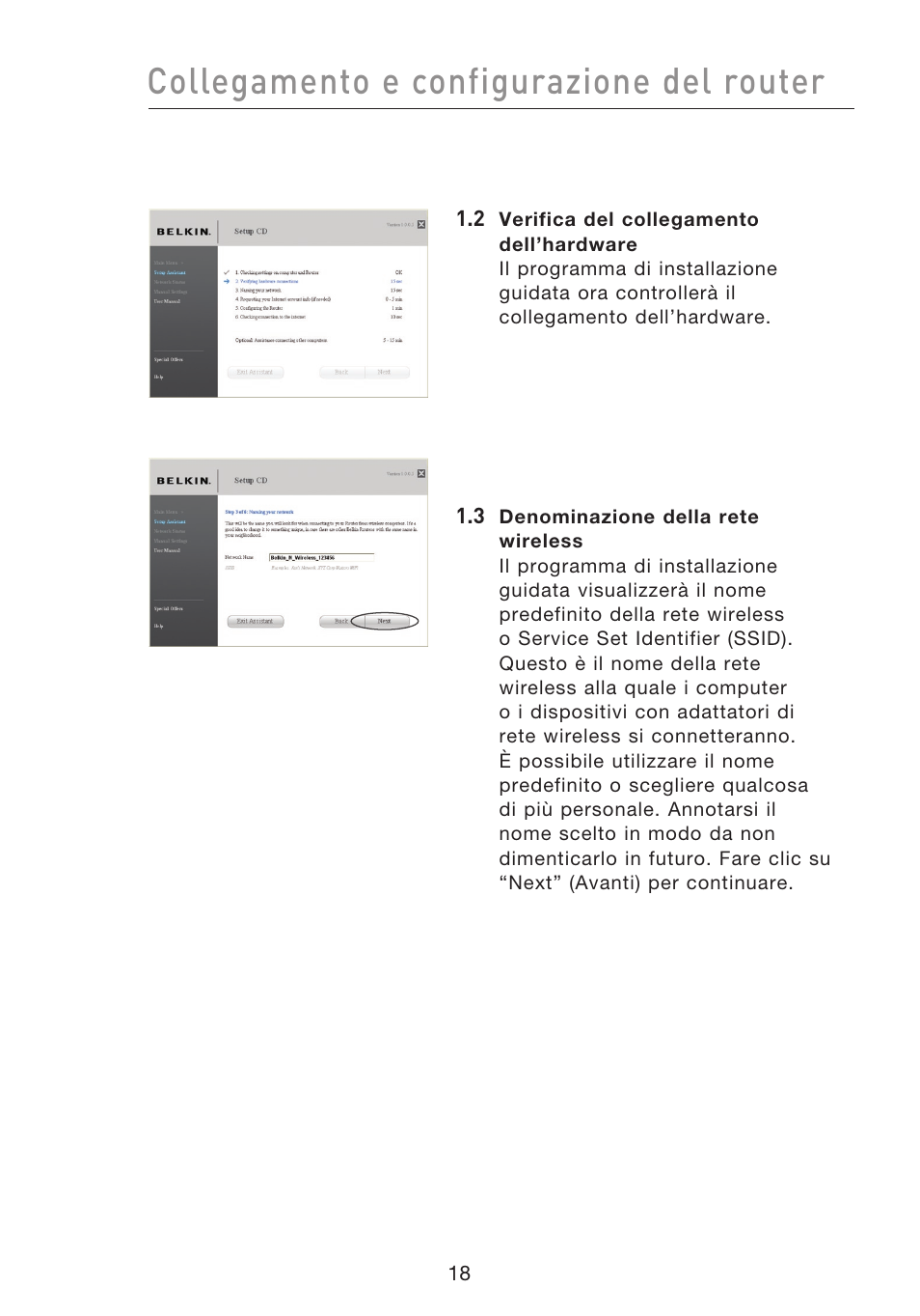 Collegamento e configurazione del router | Belkin F5D8233EA4 User Manual | Page 536 / 619