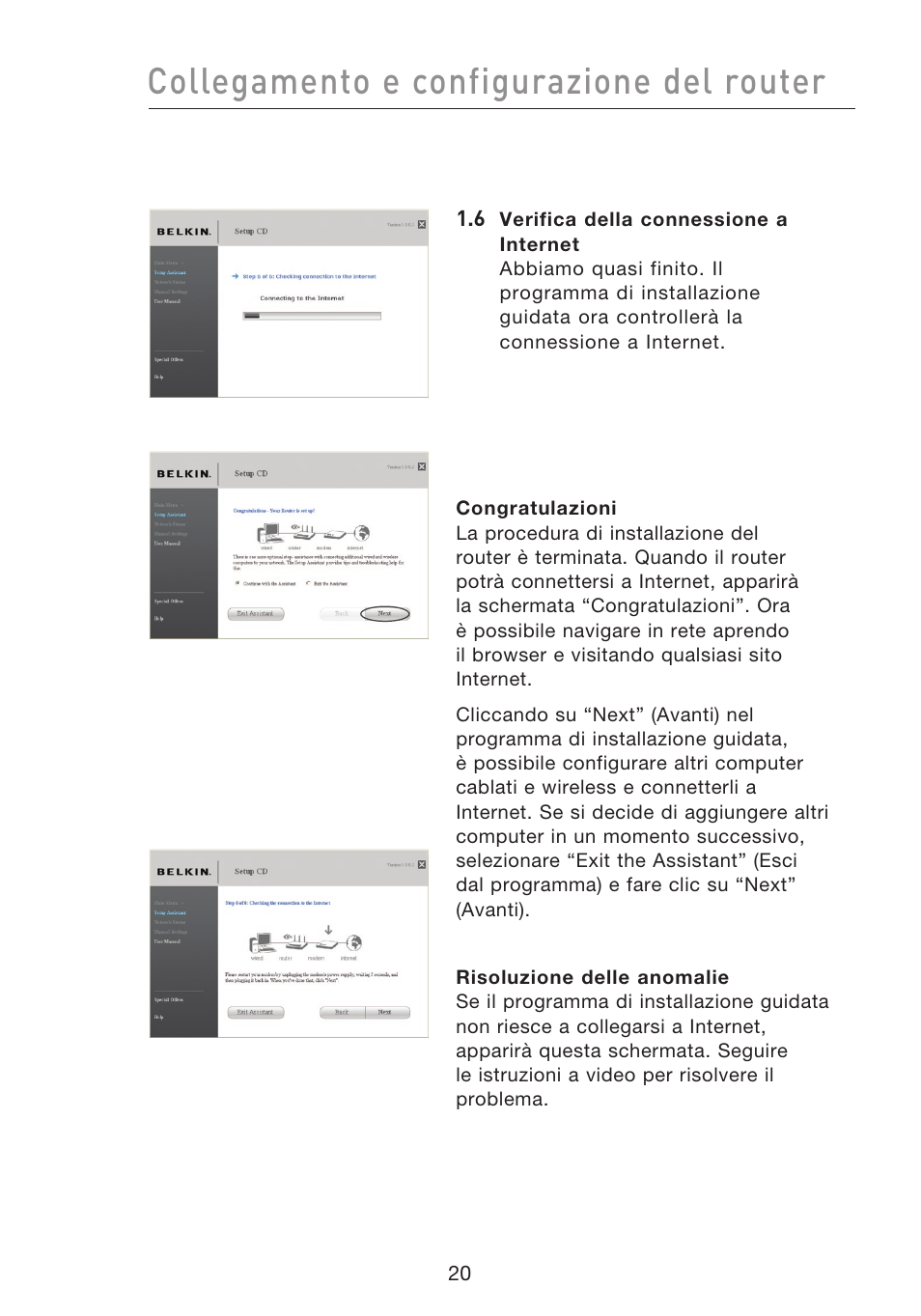 Collegamento e configurazione del router | Belkin F5D8233EA4 User Manual | Page 538 / 619