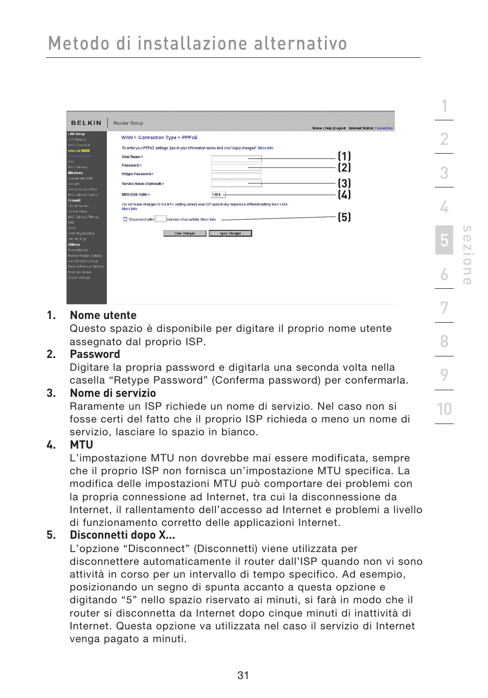 Metodo di installazione alternativo, Se zio n e | Belkin F5D8233EA4 User Manual | Page 549 / 619