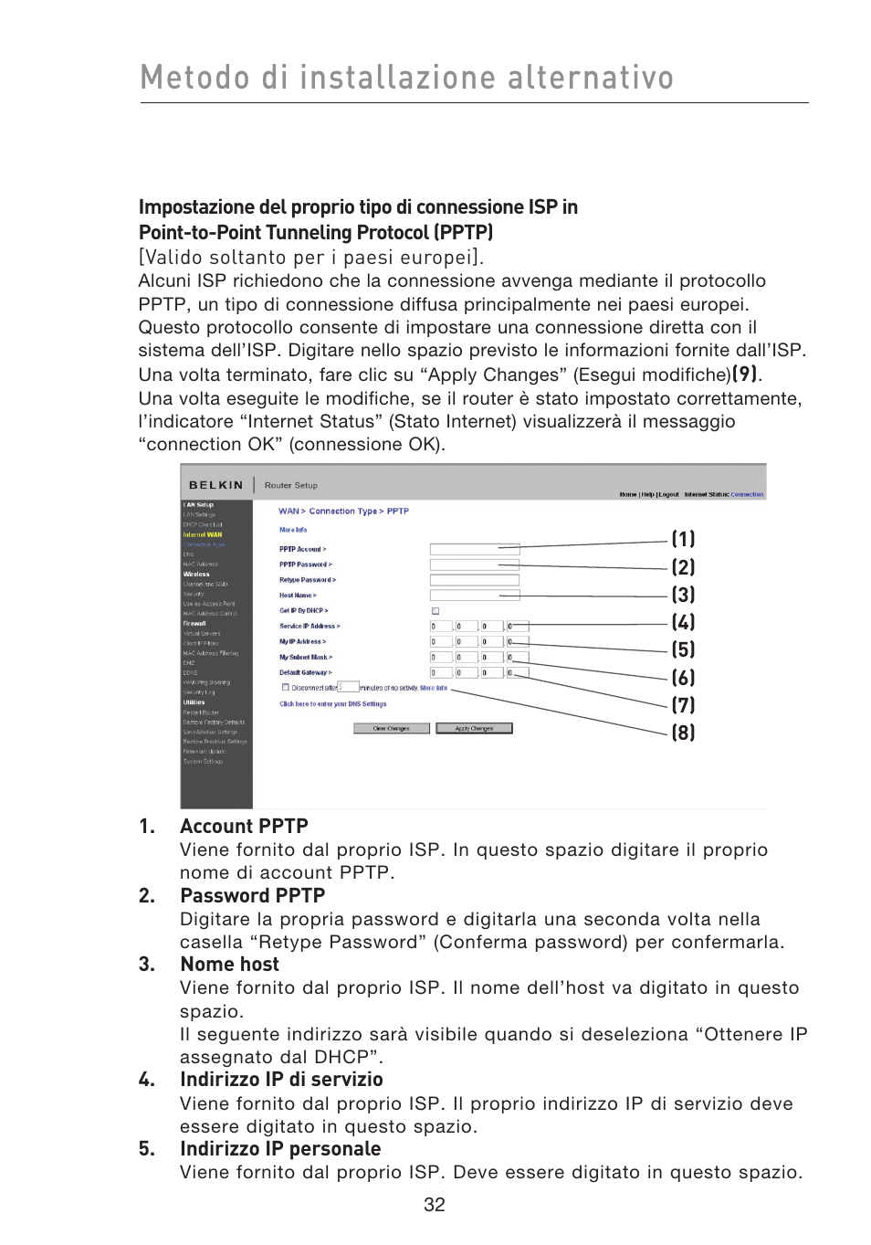 Metodo di installazione alternativo | Belkin F5D8233EA4 User Manual | Page 550 / 619