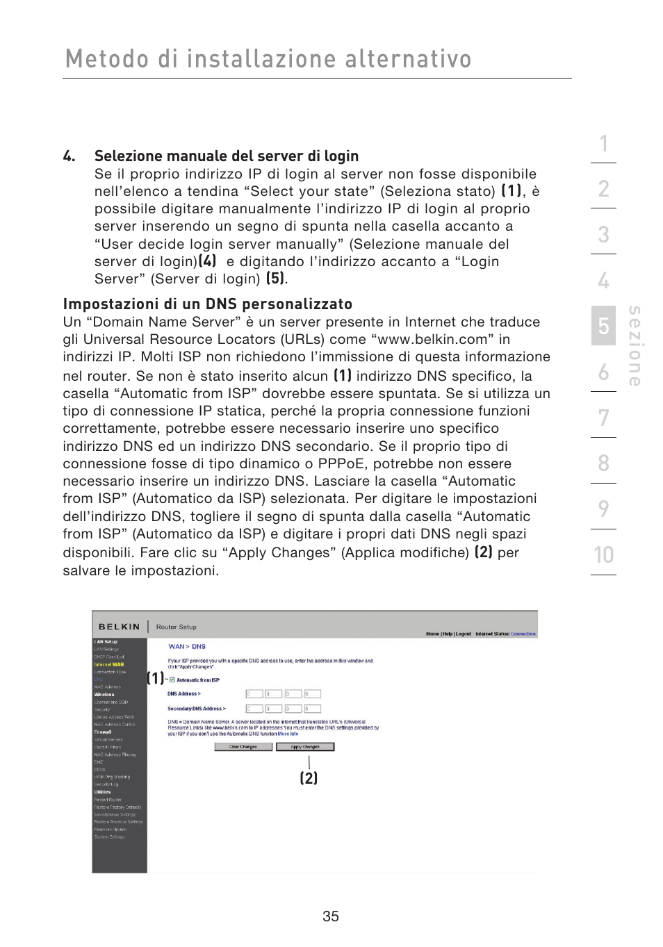 Metodo di installazione alternativo, Se zio n e | Belkin F5D8233EA4 User Manual | Page 553 / 619