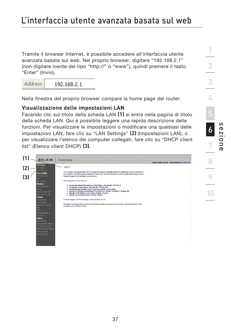 L’interfaccia utente avanzata basata sul web, Se zio n e | Belkin F5D8233EA4 User Manual | Page 555 / 619