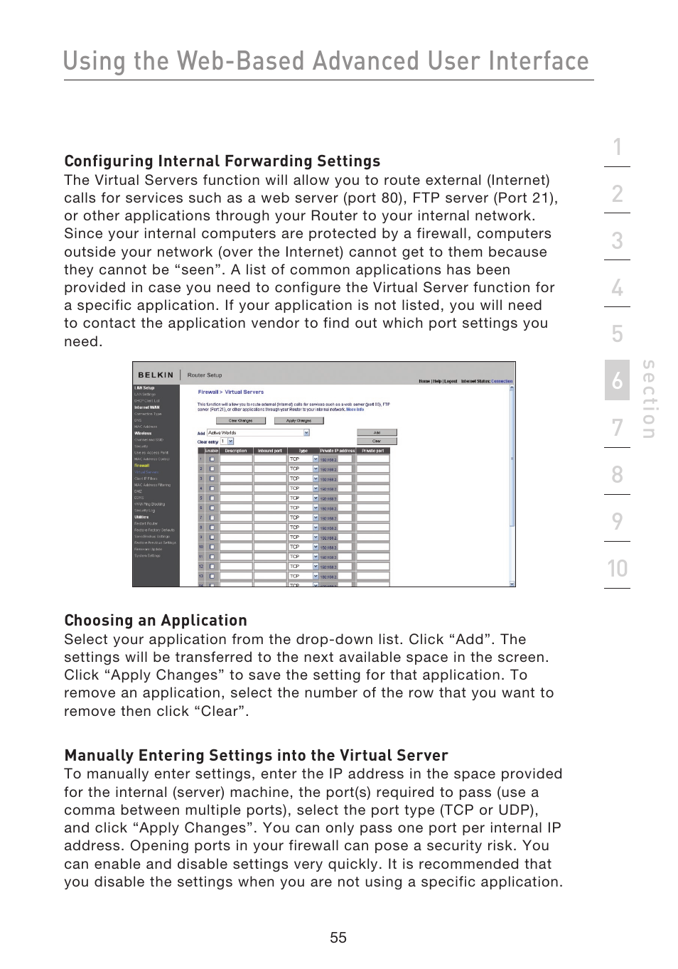 Using the web-based advanced user interface | Belkin F5D8233EA4 User Manual | Page 57 / 619