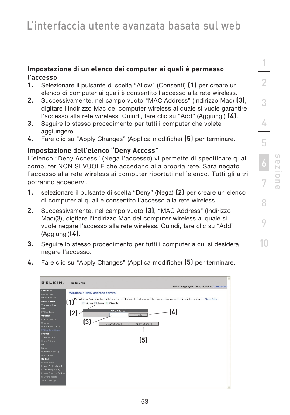 L’interfaccia utente avanzata basata sul web, Se zio n e | Belkin F5D8233EA4 User Manual | Page 571 / 619