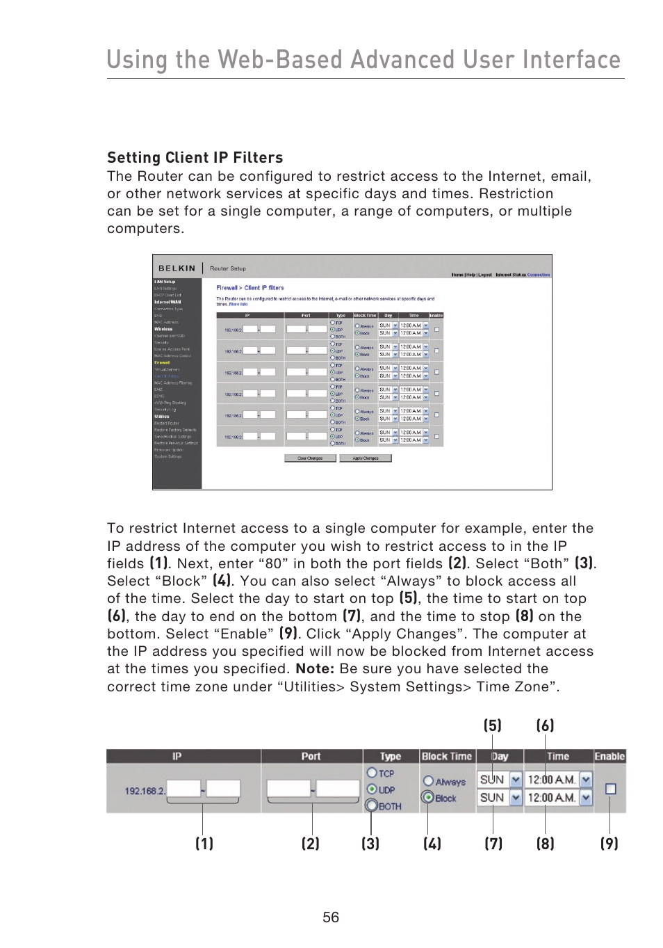 Using the web-based advanced user interface | Belkin F5D8233EA4 User Manual | Page 58 / 619