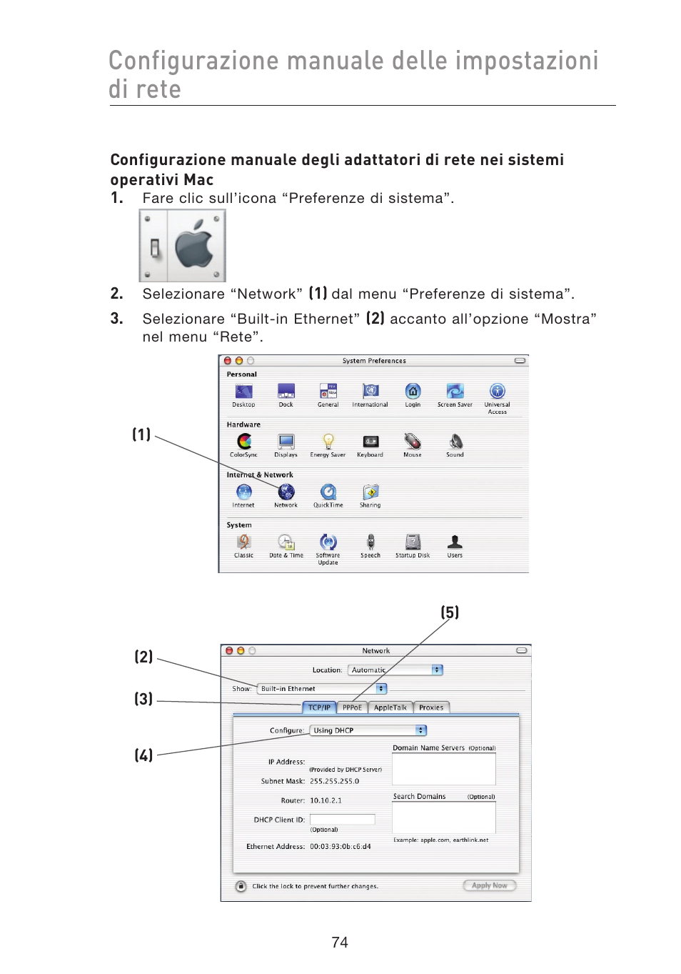 Configurazione manuale delle impostazioni di rete | Belkin F5D8233EA4 User Manual | Page 592 / 619