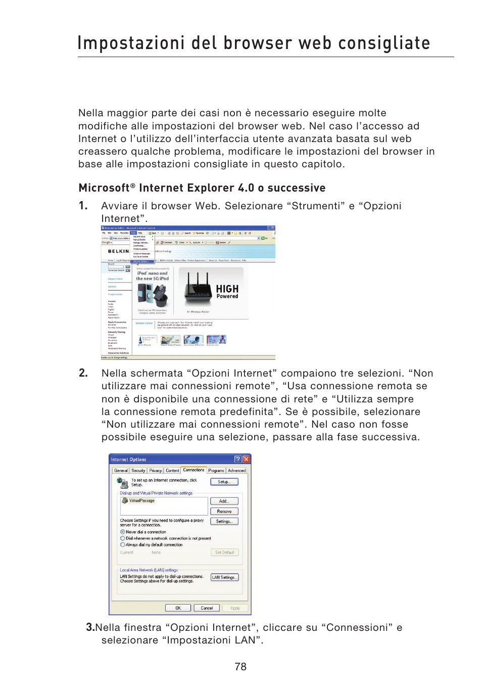 Impostazioni del browser web consigliate | Belkin F5D8233EA4 User Manual | Page 596 / 619