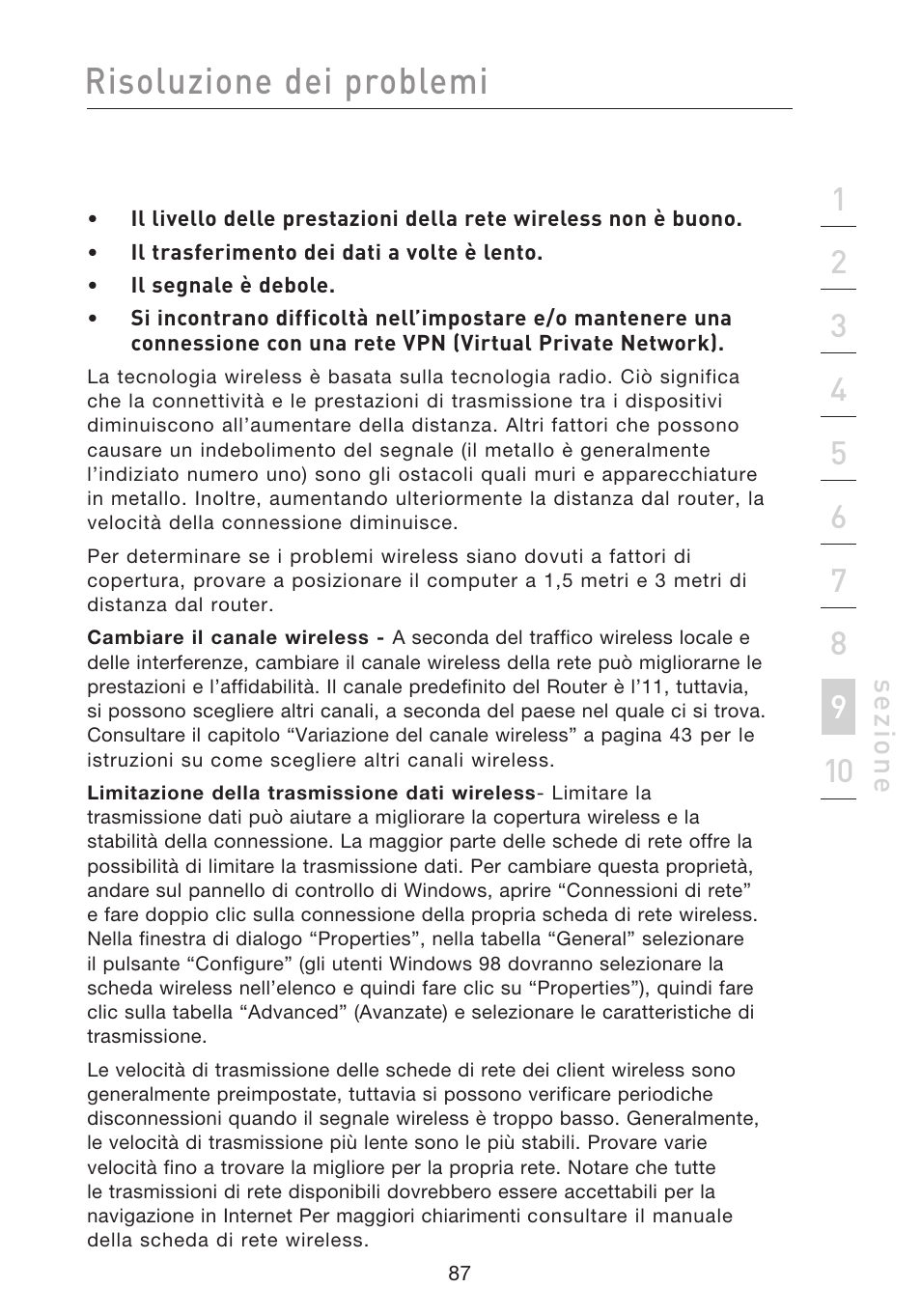 Risoluzione dei problemi | Belkin F5D8233EA4 User Manual | Page 605 / 619