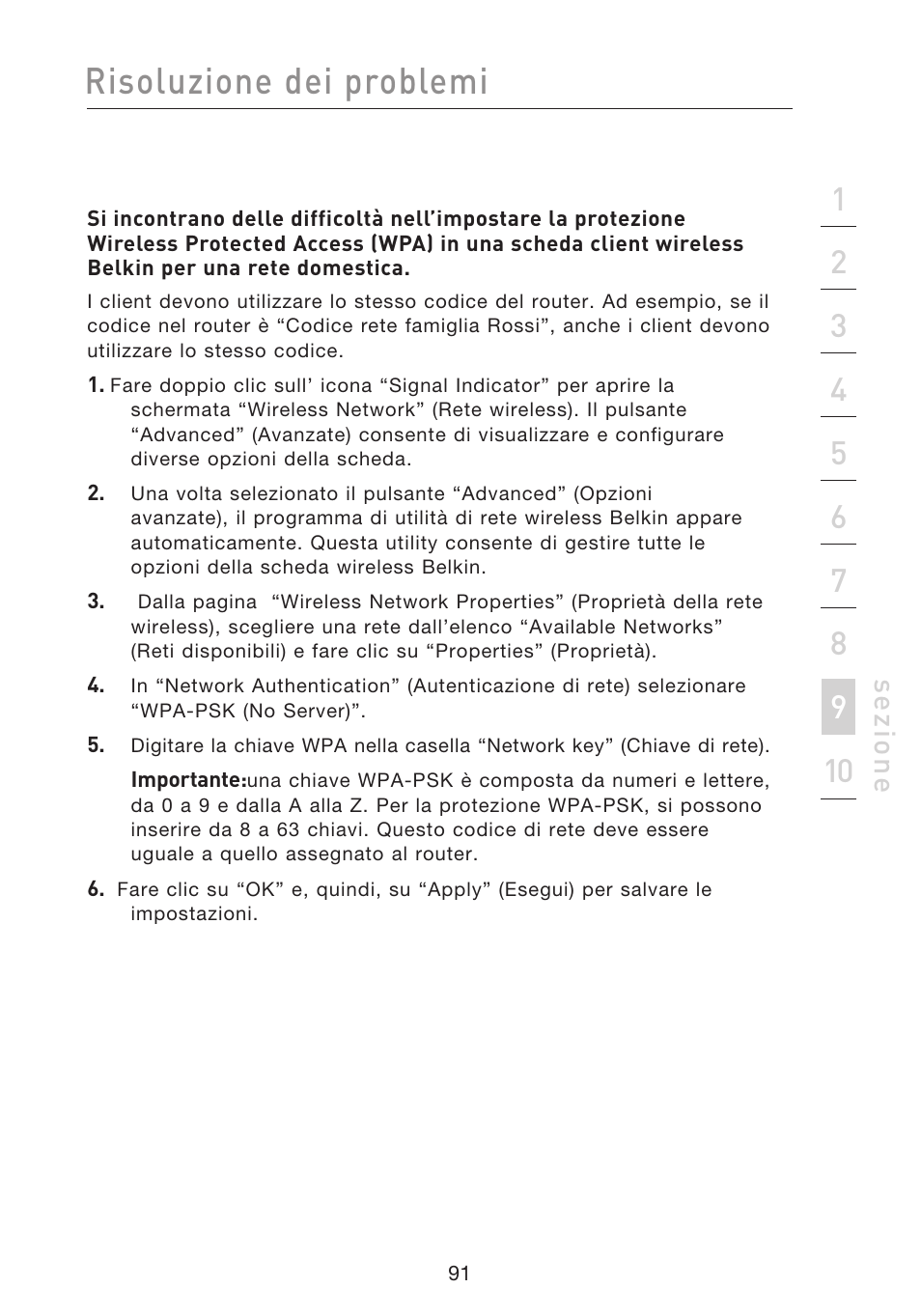 Risoluzione dei problemi, Se zio n e | Belkin F5D8233EA4 User Manual | Page 609 / 619
