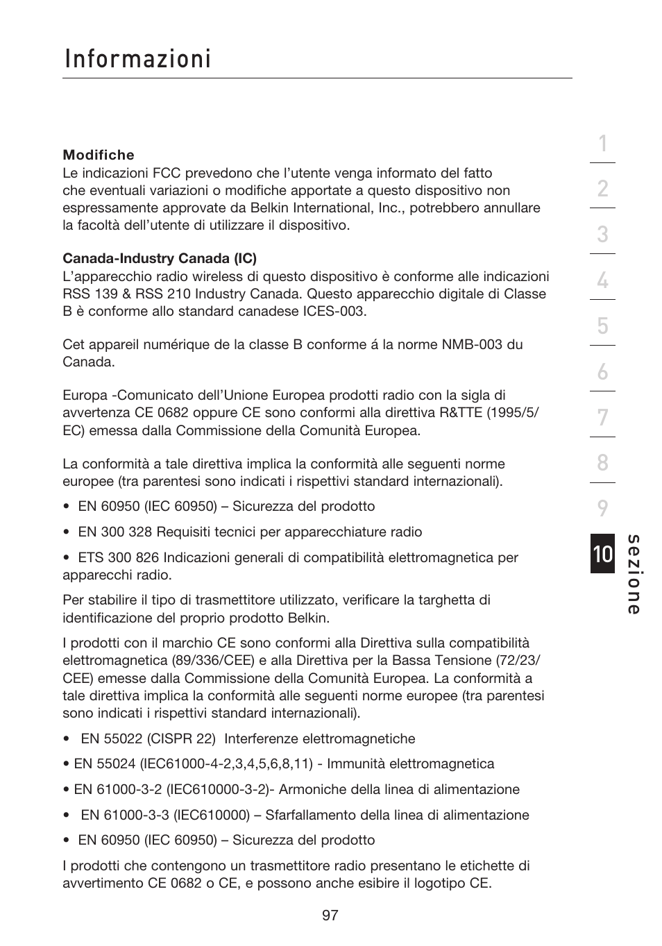 Informazioni, Se zio n e | Belkin F5D8233EA4 User Manual | Page 615 / 619