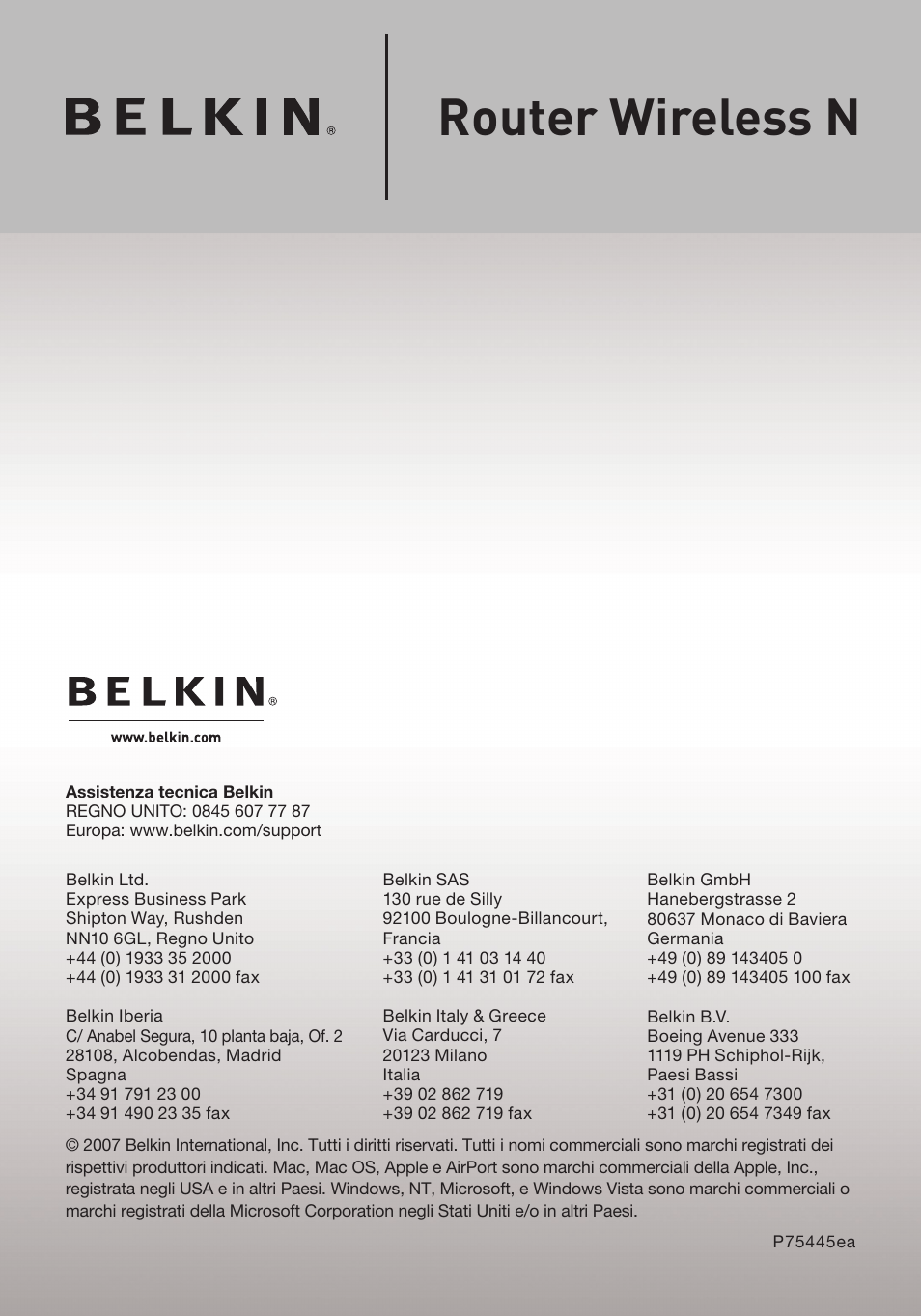 Router wireless n | Belkin F5D8233EA4 User Manual | Page 619 / 619