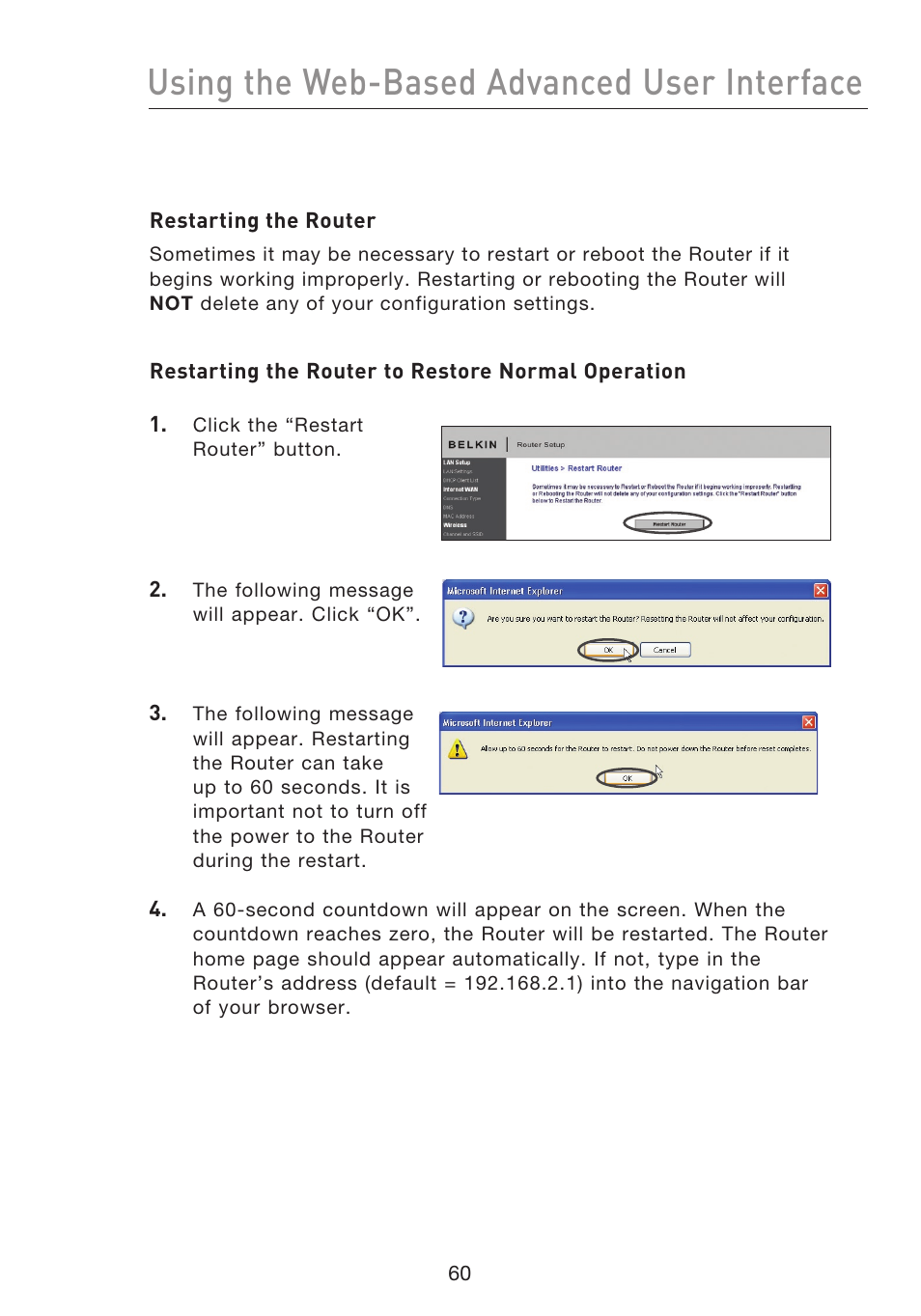 Using the web-based advanced user interface | Belkin F5D8233EA4 User Manual | Page 62 / 619