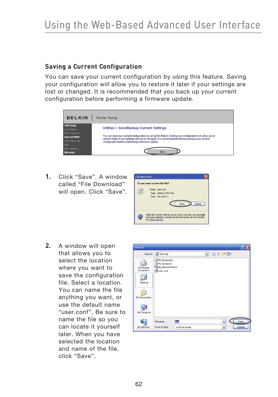 Using the web-based advanced user interface | Belkin F5D8233EA4 User Manual | Page 64 / 619