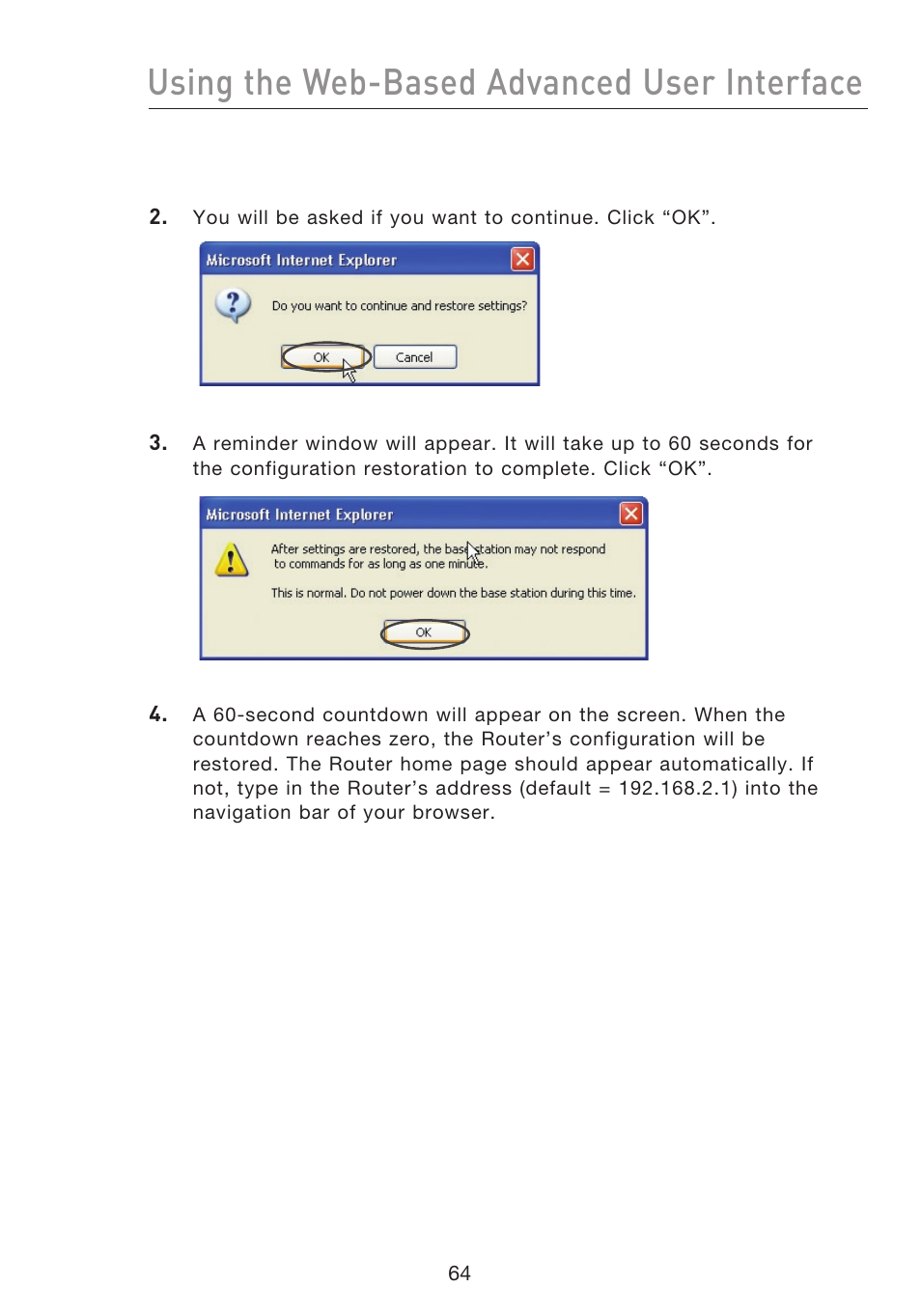 Using the web-based advanced user interface | Belkin F5D8233EA4 User Manual | Page 66 / 619