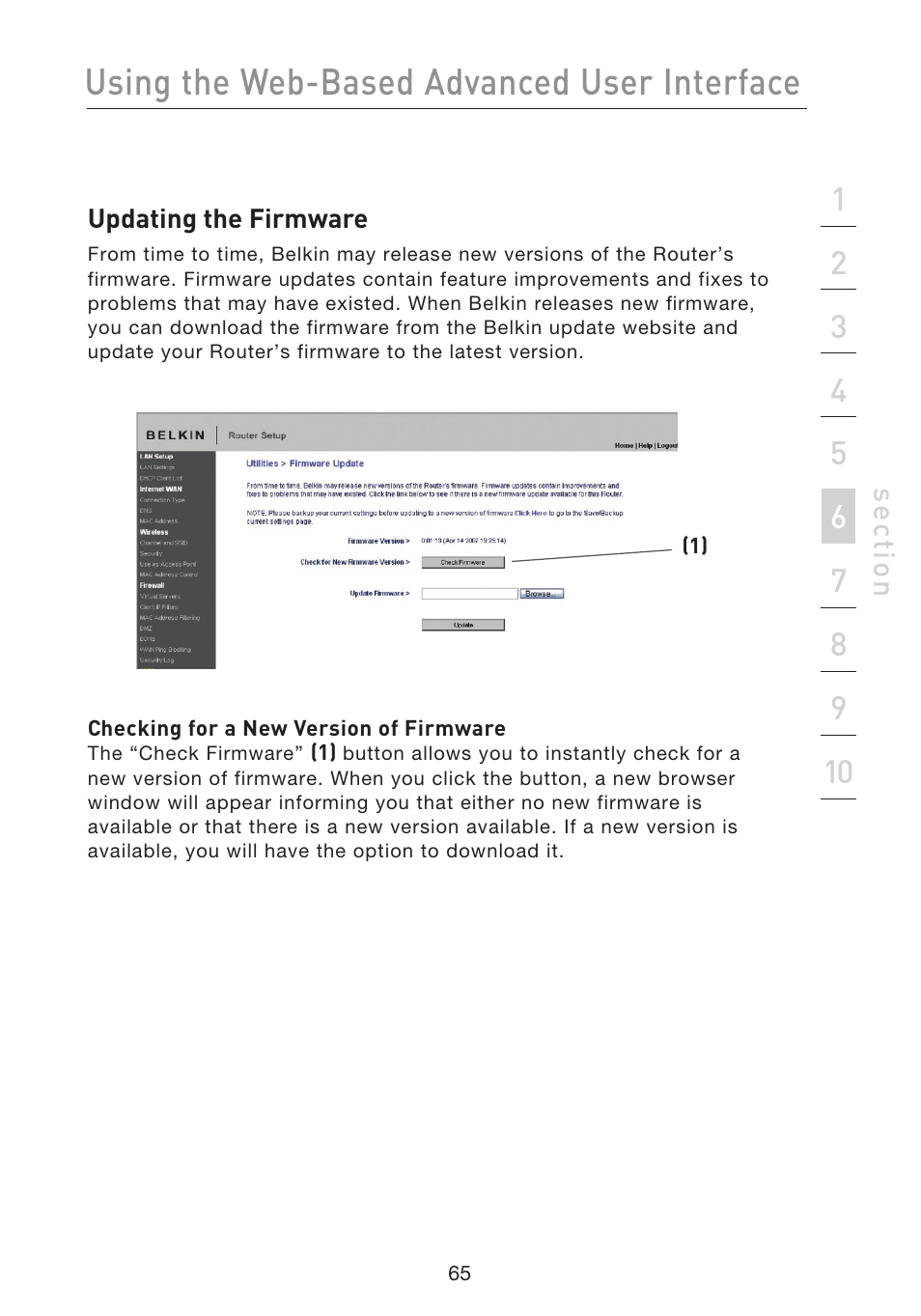 Using the web-based advanced user interface | Belkin F5D8233EA4 User Manual | Page 67 / 619