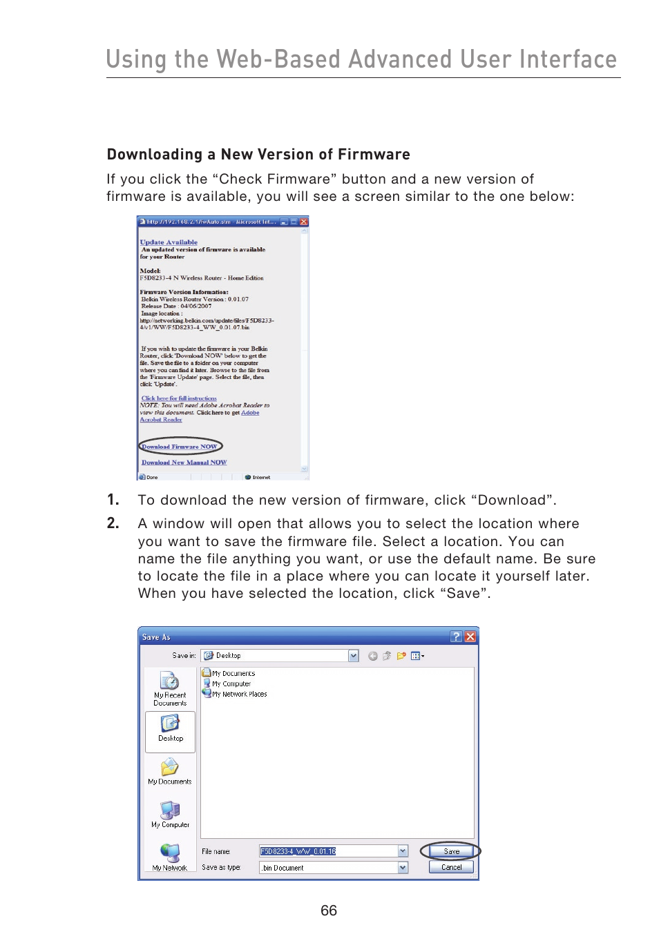 Using the web-based advanced user interface | Belkin F5D8233EA4 User Manual | Page 68 / 619