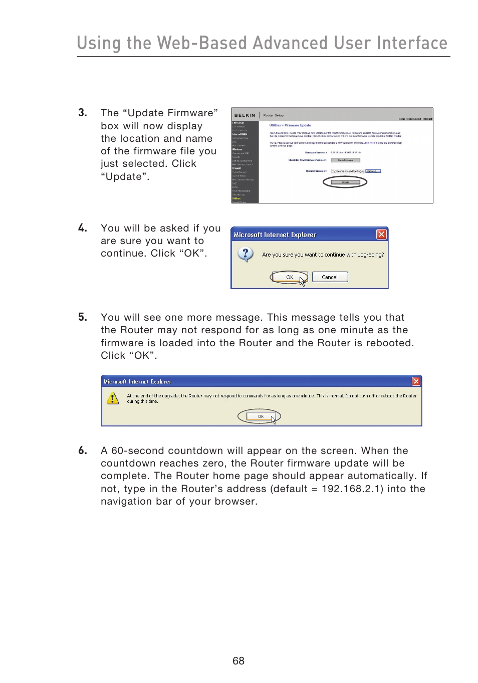 Using the web-based advanced user interface | Belkin F5D8233EA4 User Manual | Page 70 / 619