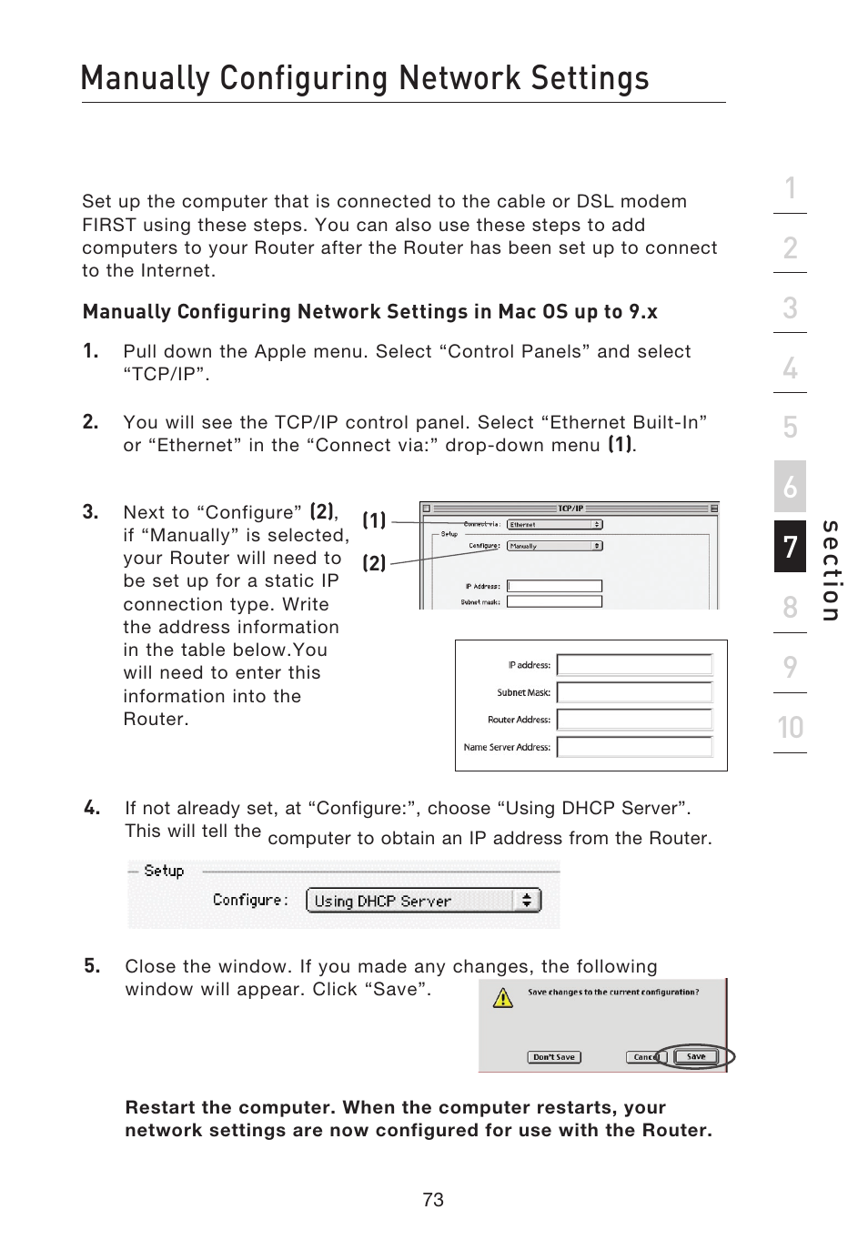 Manually configuring network settings, Se ct io n | Belkin F5D8233EA4 User Manual | Page 75 / 619