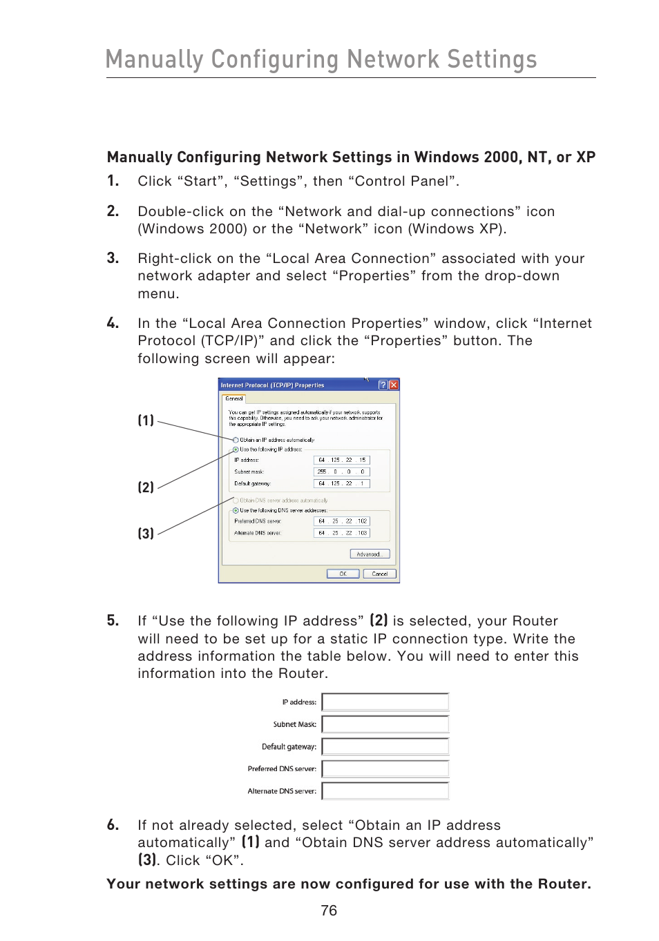 Manually configuring network settings | Belkin F5D8233EA4 User Manual | Page 78 / 619