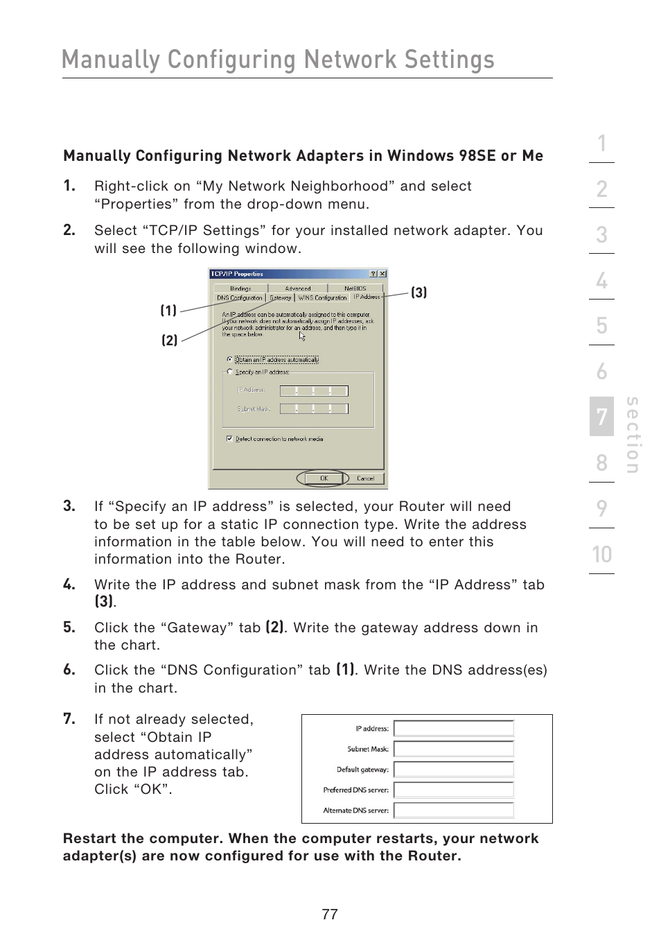 Manually configuring network settings, Se ct io n | Belkin F5D8233EA4 User Manual | Page 79 / 619