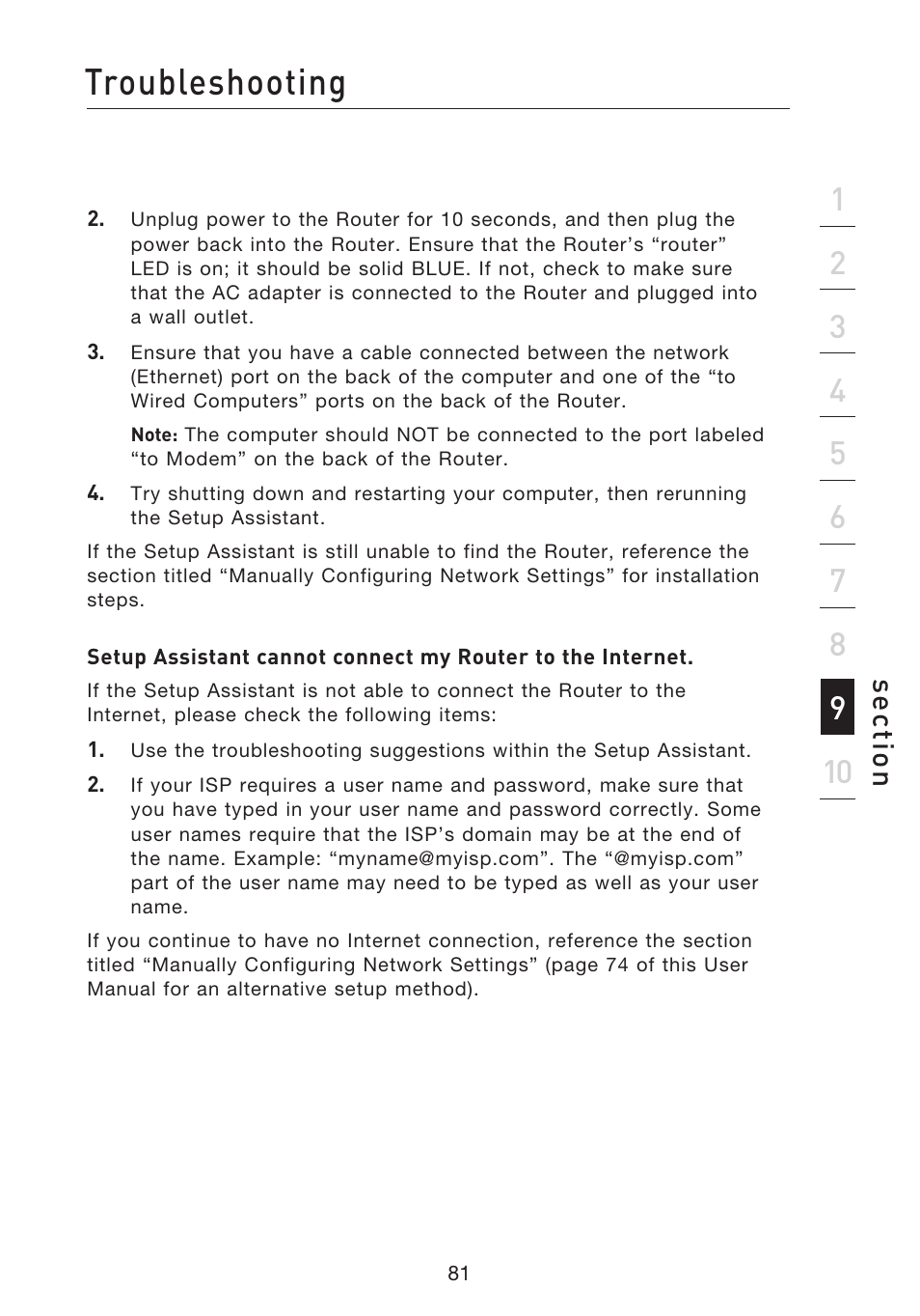 Troubleshooting, Se ct io n | Belkin F5D8233EA4 User Manual | Page 83 / 619