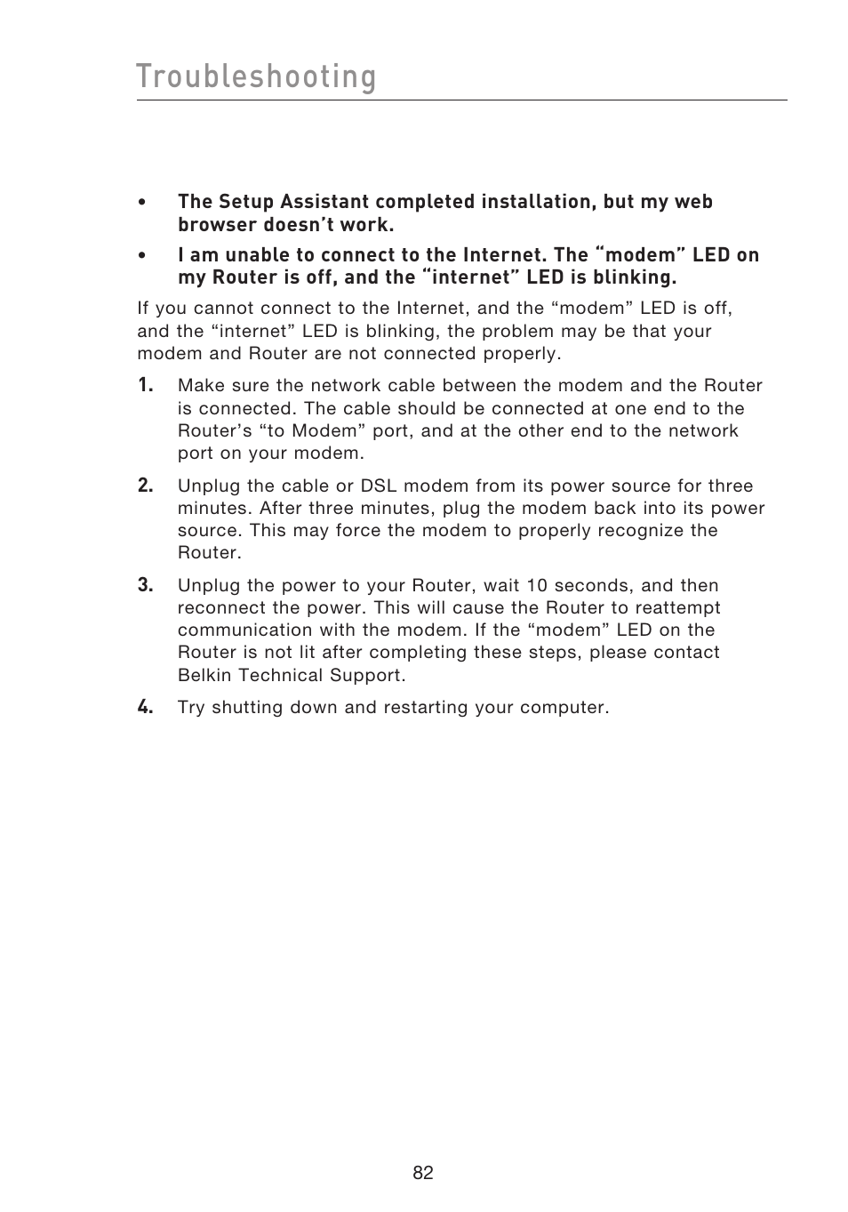 Troubleshooting | Belkin F5D8233EA4 User Manual | Page 84 / 619