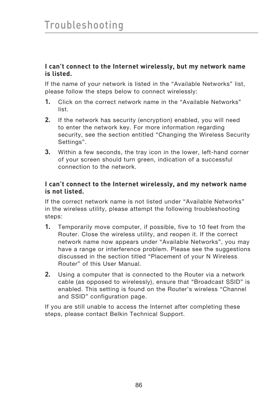 Troubleshooting | Belkin F5D8233EA4 User Manual | Page 88 / 619