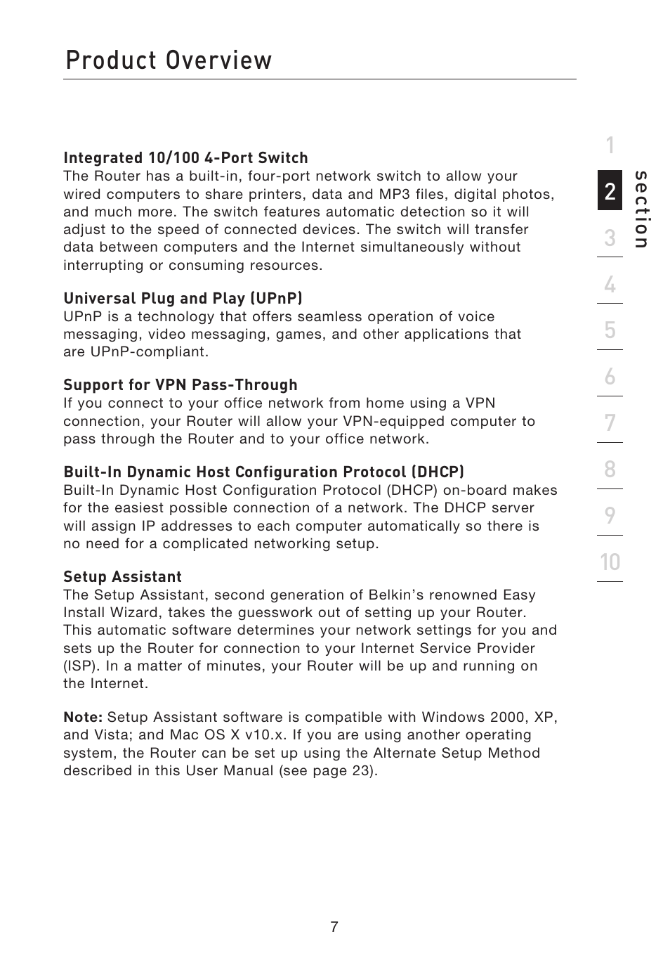 Product overview, Se ct io n | Belkin F5D8233EA4 User Manual | Page 9 / 619