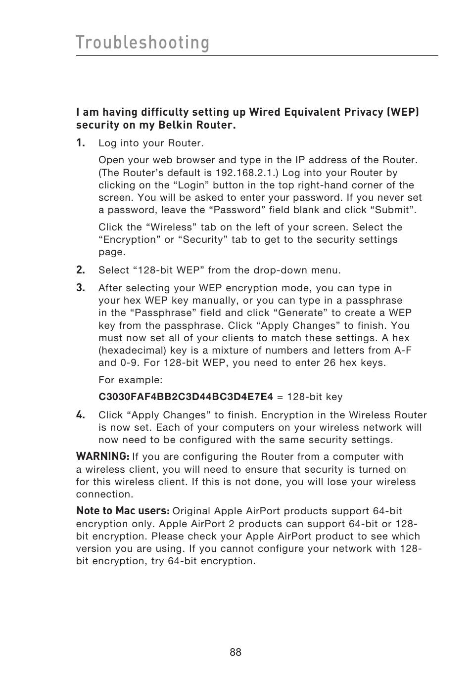 Troubleshooting | Belkin F5D8233EA4 User Manual | Page 90 / 619