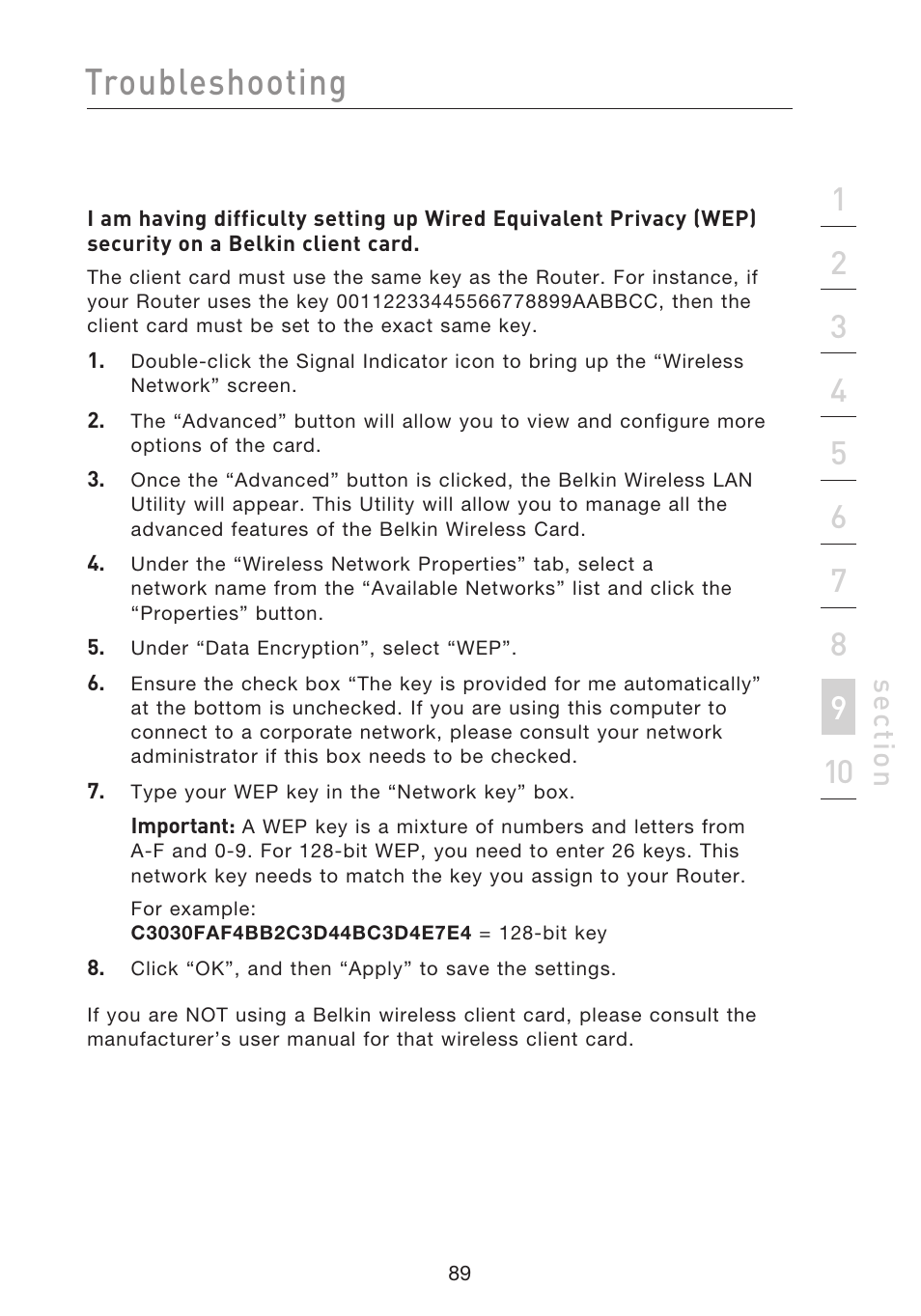 Troubleshooting, Se ct io n | Belkin F5D8233EA4 User Manual | Page 91 / 619