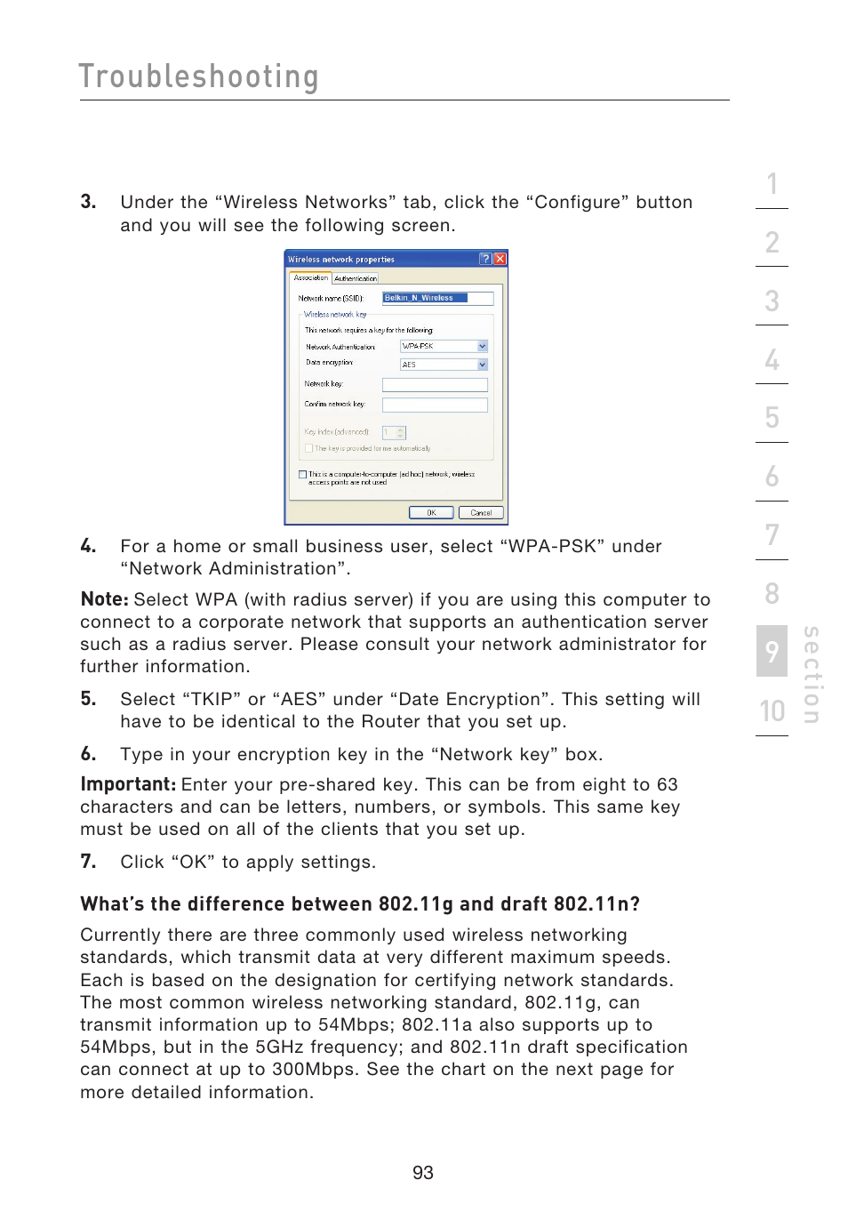 Troubleshooting, Se ct io n | Belkin F5D8233EA4 User Manual | Page 95 / 619