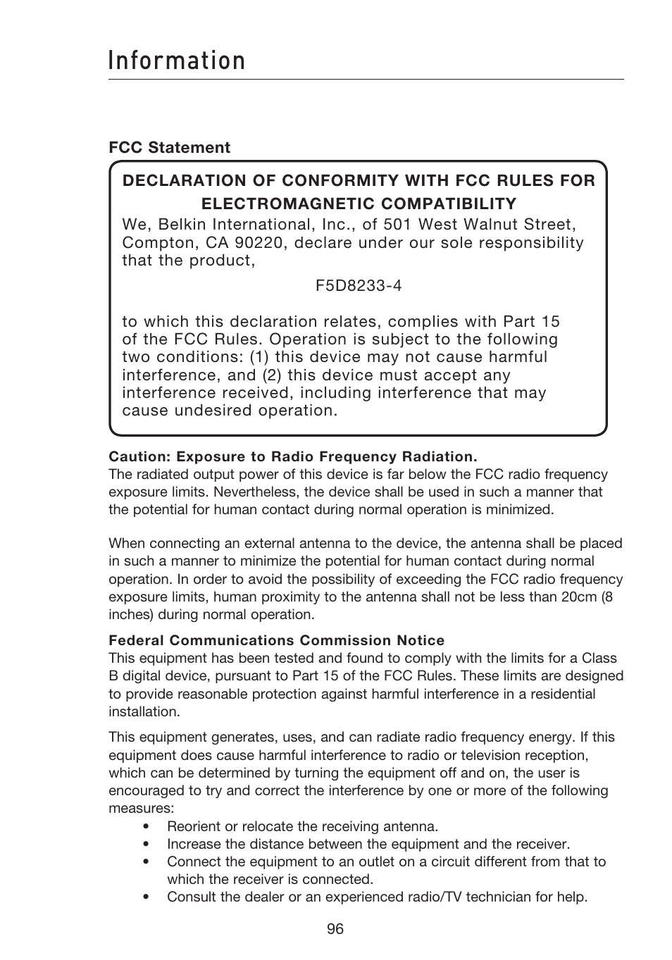 Information | Belkin F5D8233EA4 User Manual | Page 98 / 619