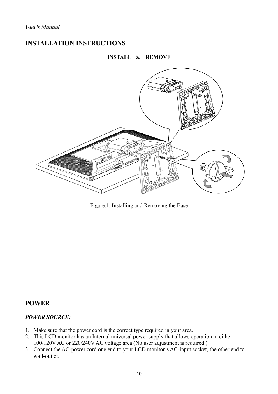 Installation instructions, Power | Hanns.G HP222 User Manual | Page 10 / 25