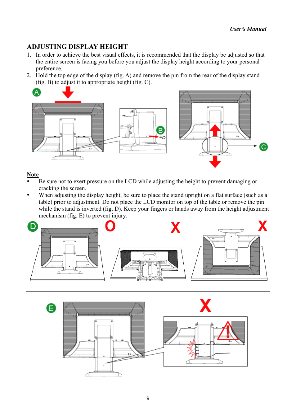 Adjusting display height | Hanns.G HP222 User Manual | Page 9 / 25