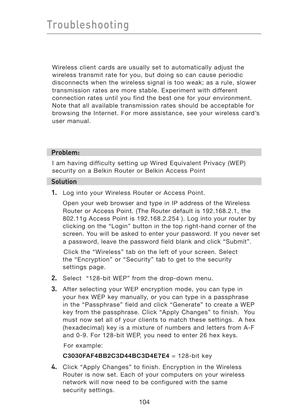 Troubleshooting | Belkin Wireless Pre-N Router F5D8230-4 User Manual | Page 106 / 119