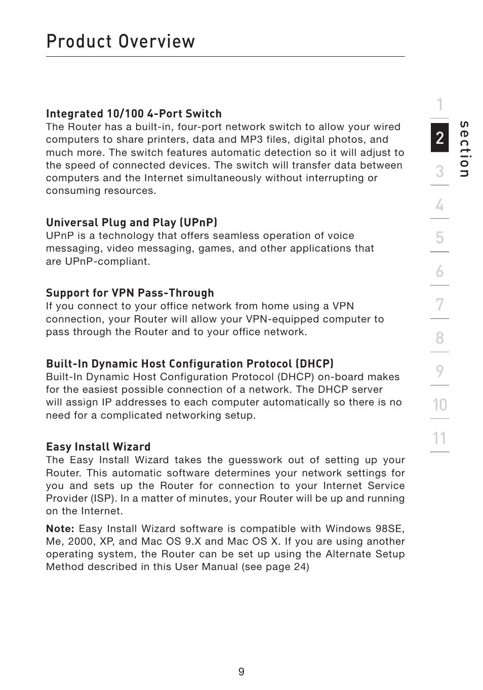 Product overview | Belkin Wireless Pre-N Router F5D8230-4 User Manual | Page 11 / 119